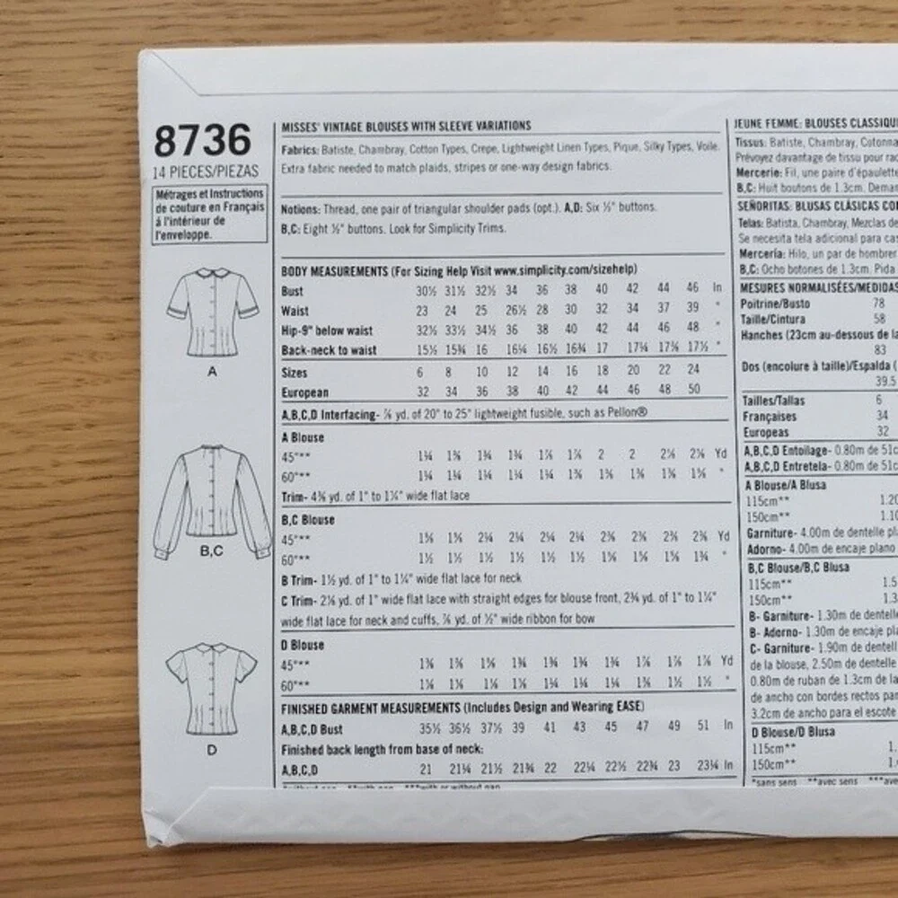 NEW Simplicity Vintage 1940's Blouse Sewing Pattern